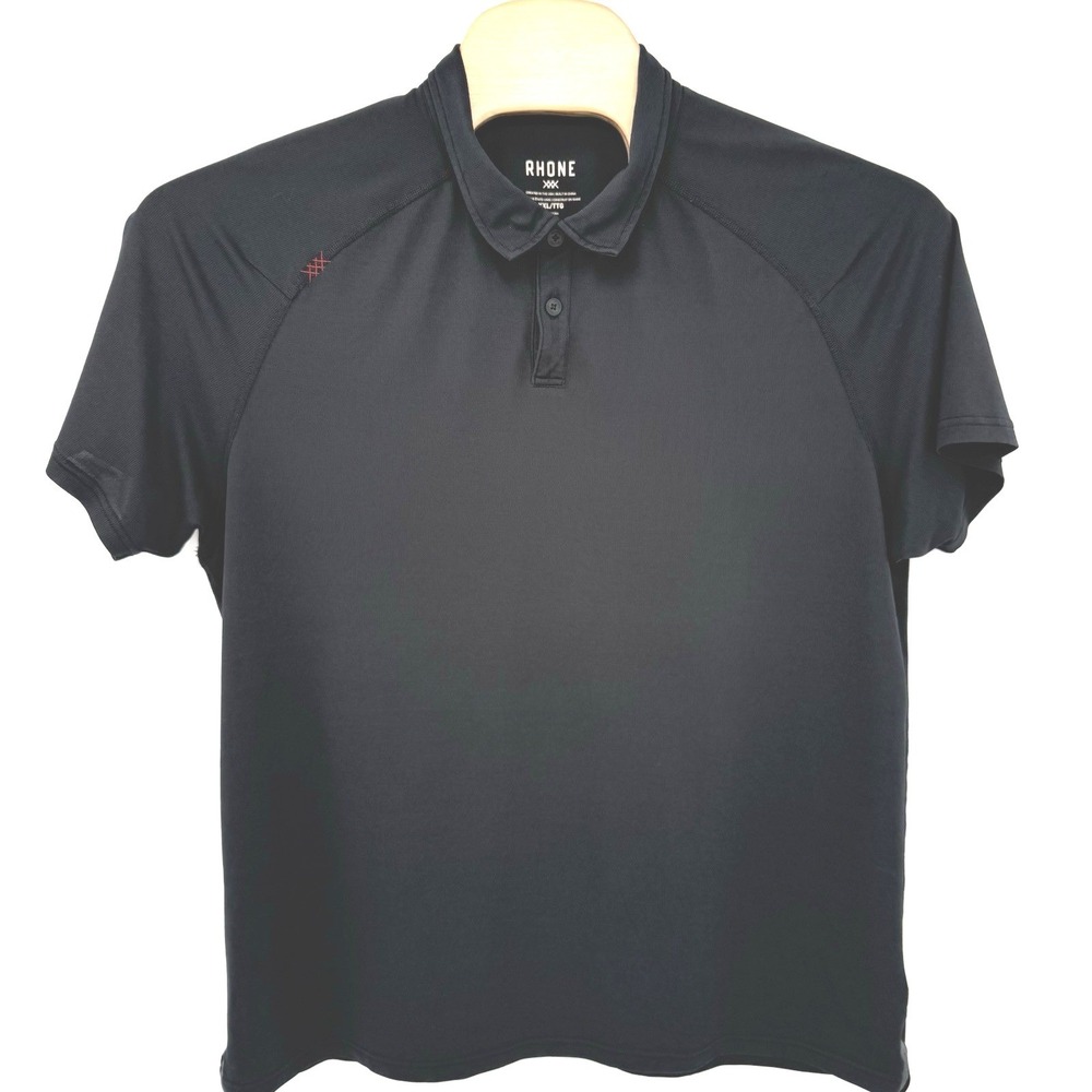 Rhone Polo Shirt Mens XXL Black Reign Short Sleeve Performance Athletic Stretch